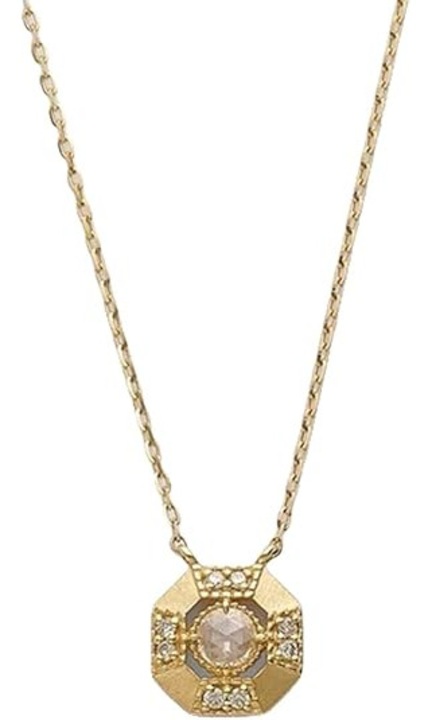 Colier aur 14K octogon vintage cu zirconiu roz 6.8mm 15x2inch