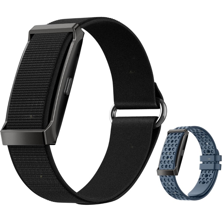 Duckdik Bratara fitness din metal fara afisaj, pentru barbati si femei, carcasa metalica, GPS, baterie + autonomie de pana la 1 luna, monitorizare a ritmului cardiac 24/7, SpO₂, monitorizare somn, pedometru, peste 170 de moduri sportive, 2 bratari incluse