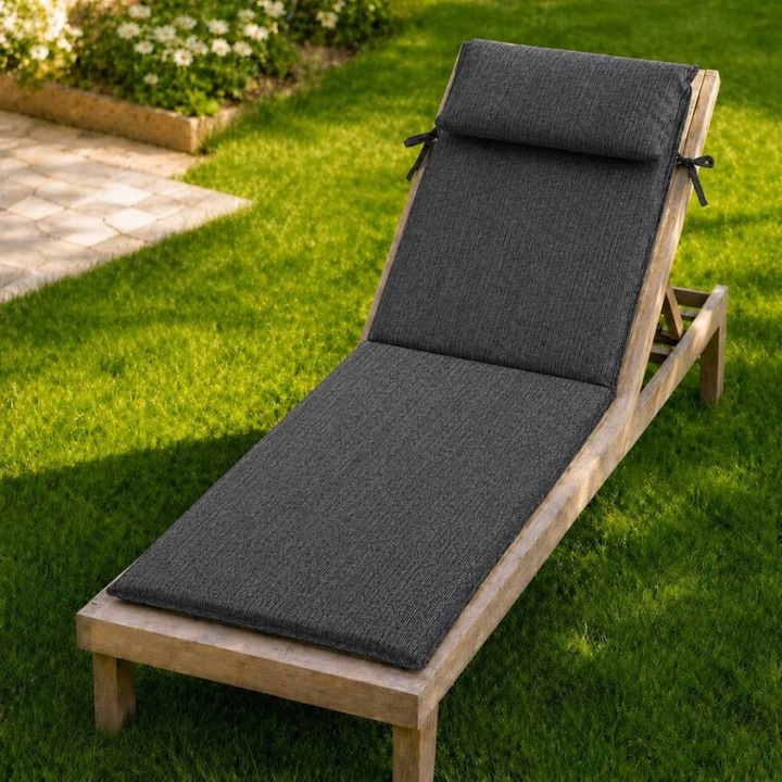 Saltea sezlong gradina pliabila, 60x190 cm, cu perna reglabila si husa detasabila, Lenjerii Deosebite, Gri melanj