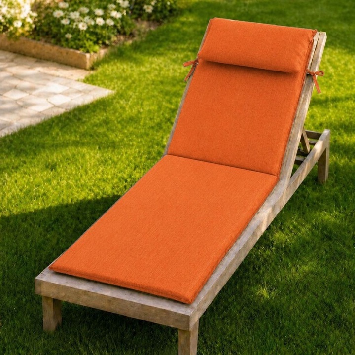 Saltea sezlong gradina pliabila, 60x190 cm, cu perna reglabila si husa detasabila, Lenjerii Deosebite, Portocaliu
