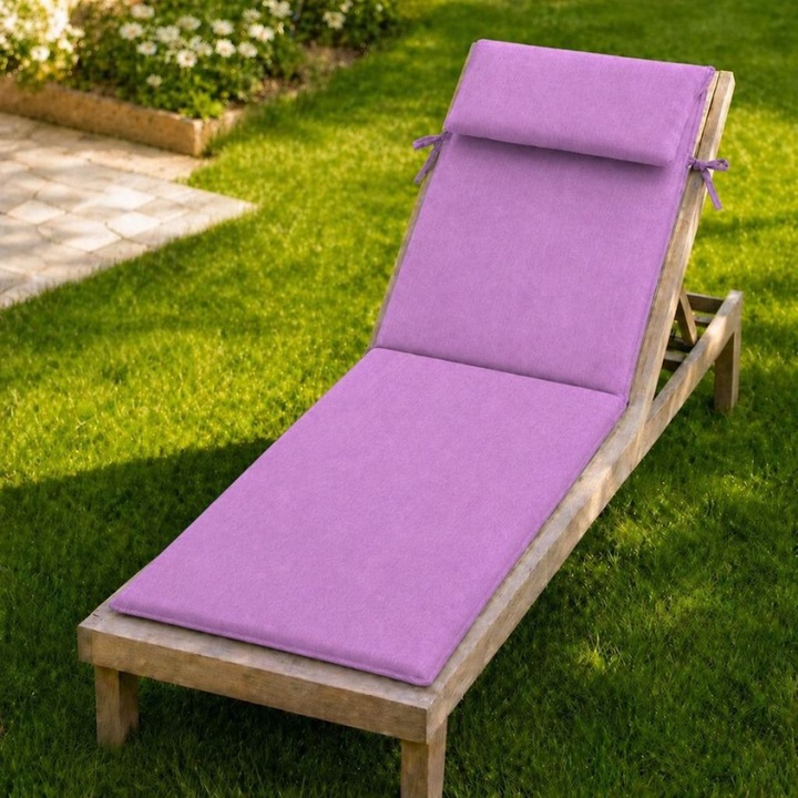 Saltea sezlong gradina pliabila, 60x190 cm, cu perna reglabila si husa detasabila, Lenjerii Deosebite, Lila