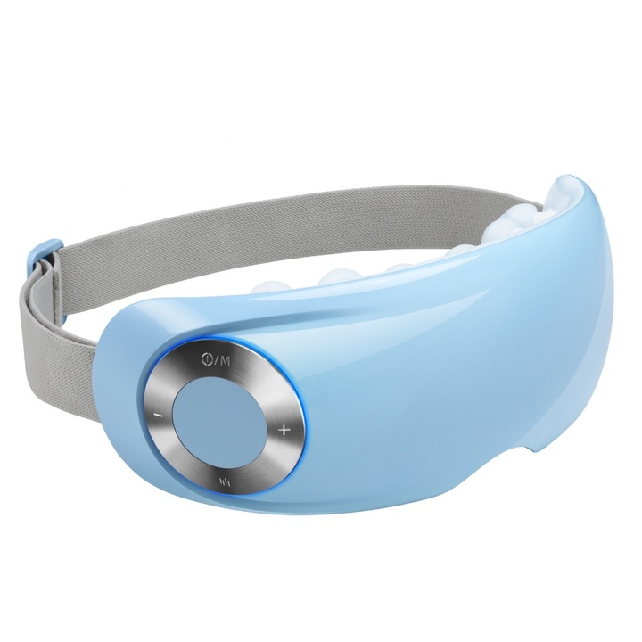 Aparat de masaj pentru ochi, ingrijire a ochilor, hidratare cu aburi, masaj al punctelor de acupunctura, comprese calde, muzica prin Bluetooth, rezervor detasabil, 18, 8 × 8 × 5 cm, albastru