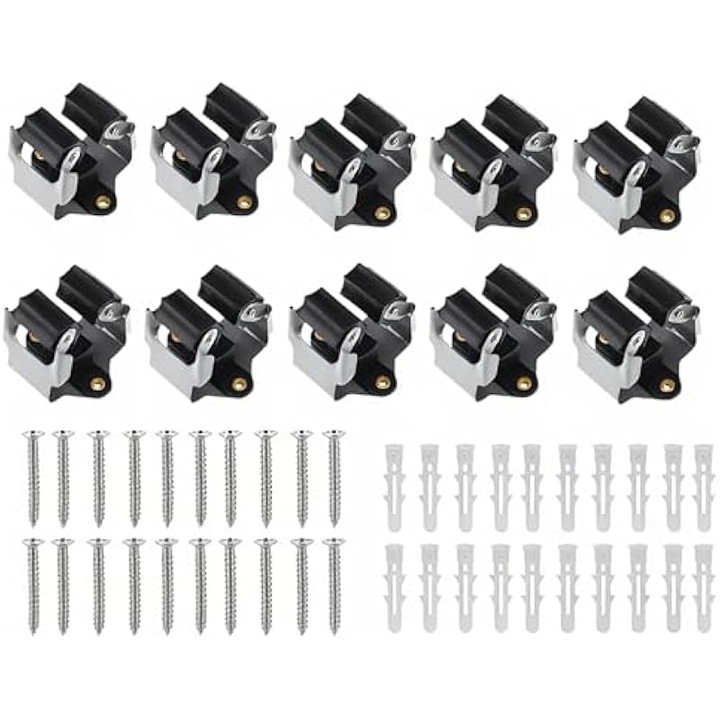 Seprű- és felmosónyél tartó, 10 darabos készlet, rozsdamentes acél, strapabíró, 2-3.5cm, falra szerelhető