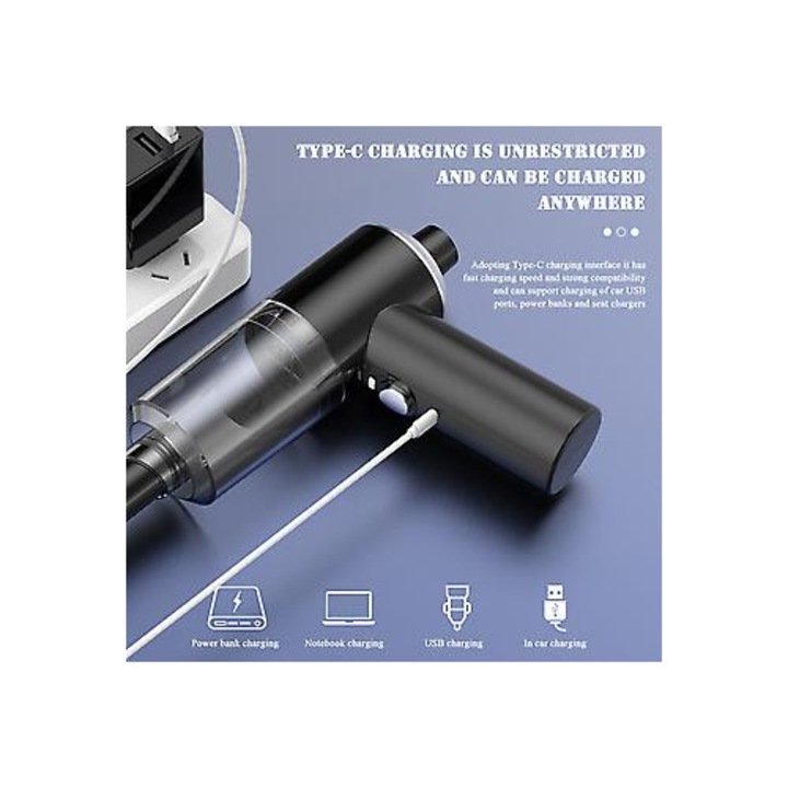 Aspirator auto portabil, fara fir, capacitate 500ml, USB, 20.5x14.3cm