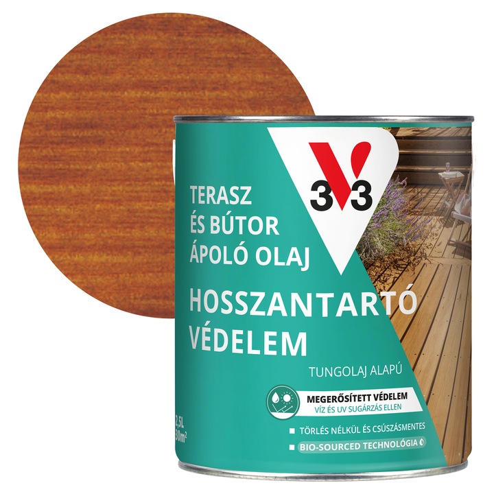 V33 Terasz és kerti bútor vízbázisú ápoló olaj 2, 5l, Teak