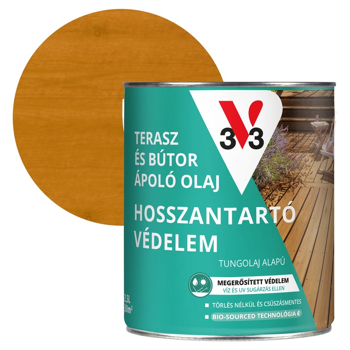 V33 Terasz és kerti bútor vízbázisú ápoló olaj 2, 5l, Világos tölgy
