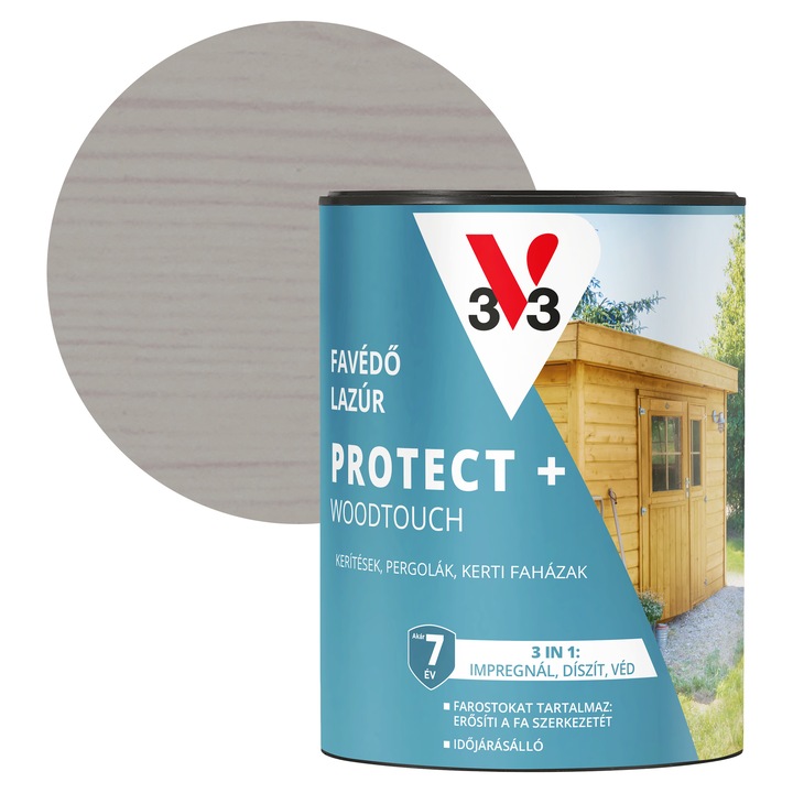 V33 Protect + Woodtouch vízbázisú impregnáló falazúr 0, 7L, félig áttetsző, Szürke
