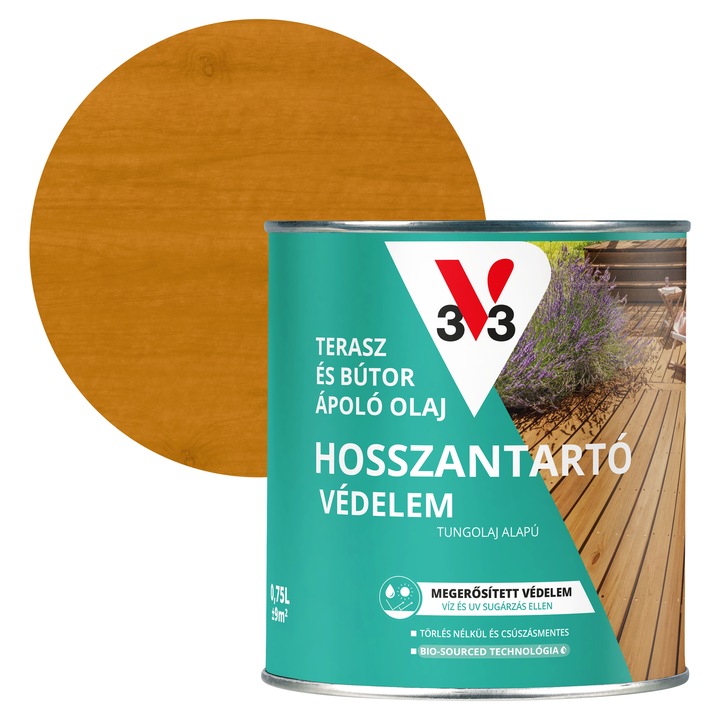 V33 Terasz és kerti bútor vízbázisú ápoló olaj 0, 75l, Világos tölgy