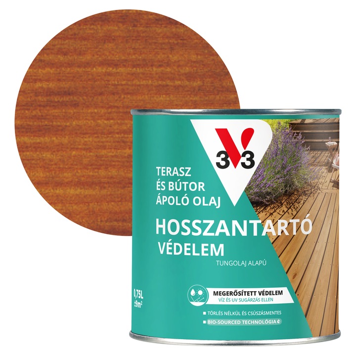 V33 Terasz és kerti bútor vízbázisú ápoló olaj 0, 75l, Teak