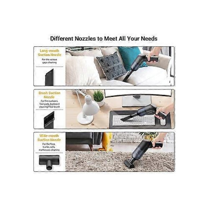 Aspirator portabil fara fir, 120W, uscat-umed, 0.36kg, accesorii multiple