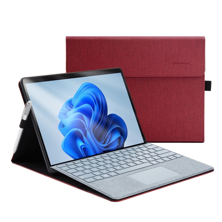 Husa Omnpak pentru Surface Pro 8 cu suport stylus si unghi reglabil, culoare rosu