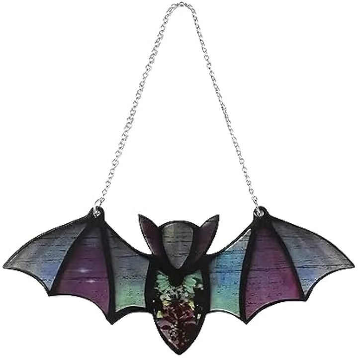 Halloween dekoráció denevér, színes akril, 20cm x 8cm, függő ablakdísz
