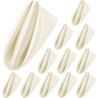 Set 12 servete, AFKSMILE, Saten, Lavabil, Rezistent la caldura si antiderapant, Ingrijire usoara, Usor de curatat, Poate fi taiat liber, Pentru tacamuri, Pentru bucatarie acasa, restaurant si hotel, Poliester, 43 x 43 cm, Alb crem