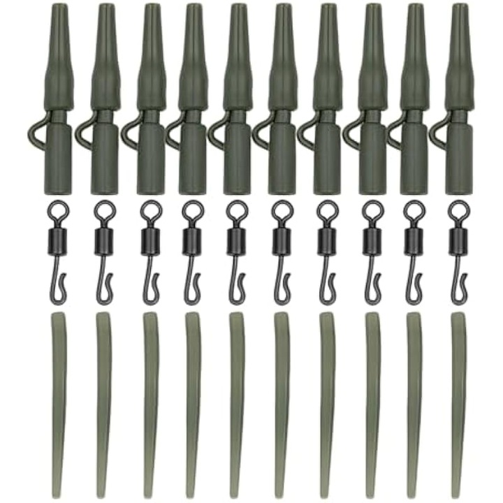 Set accesorii monturi pescuit crap 40 piese, clipsuri plumb, mansoane anti-incurcare, swiveli rapizi, negru