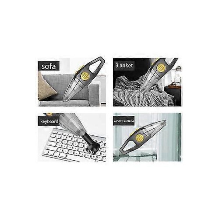 Aspirator auto portabil fara fir, 120W, 38x11cm, gri-negru