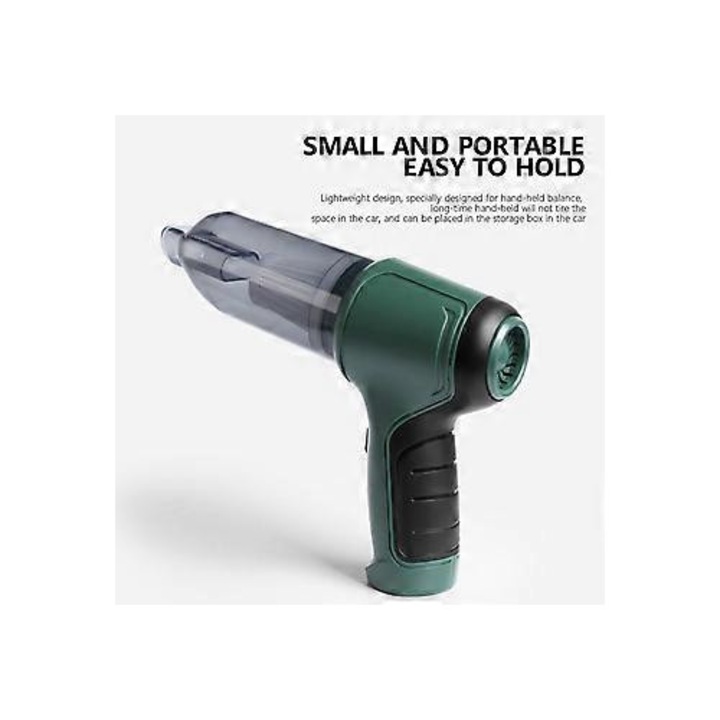 Aspirator portabil fara fir, multifunctional, gri-verde, 16.5x14cm