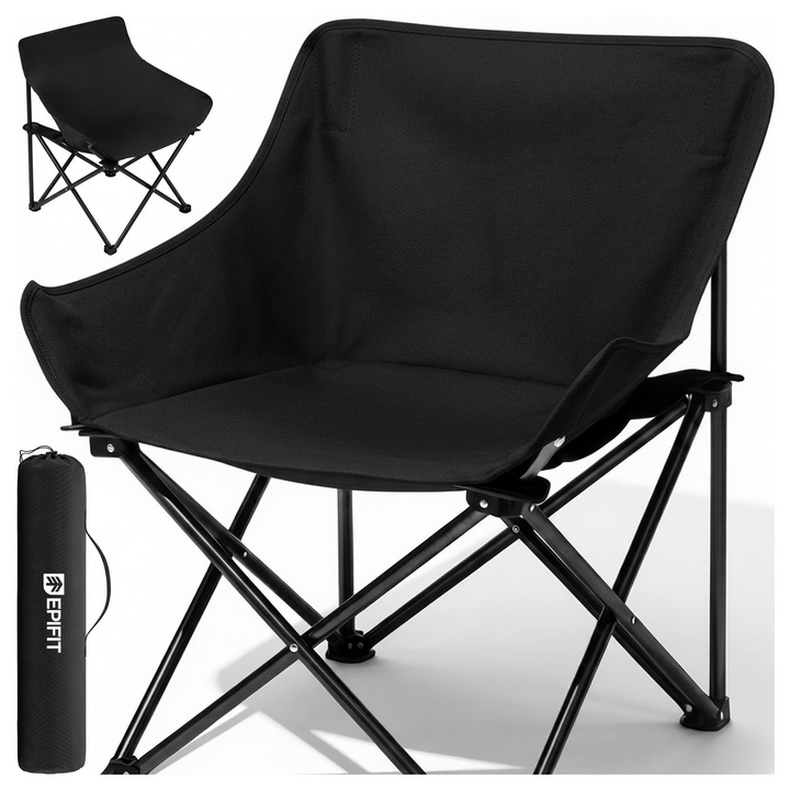 Scaun camping Epifit GO300 pliabil confortabil negru 77x47x80cm