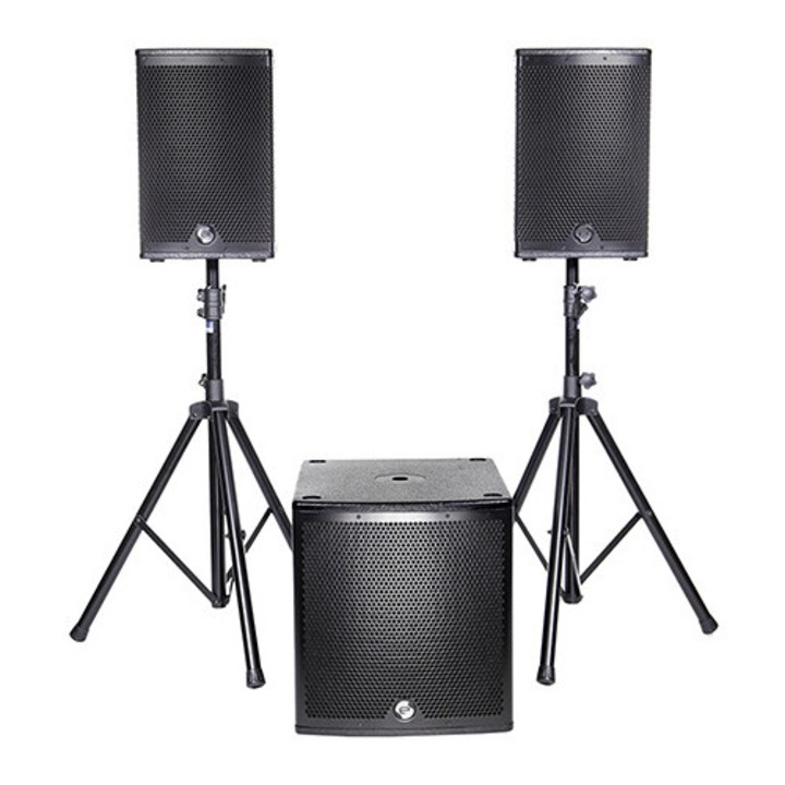 Sistem sonorizare Elokance ELO 800 MK2: активен субуфер 15” + 2 пасивни тонколони 10”, Bluetooth, DSP, 800W RMS, стойки+кабели