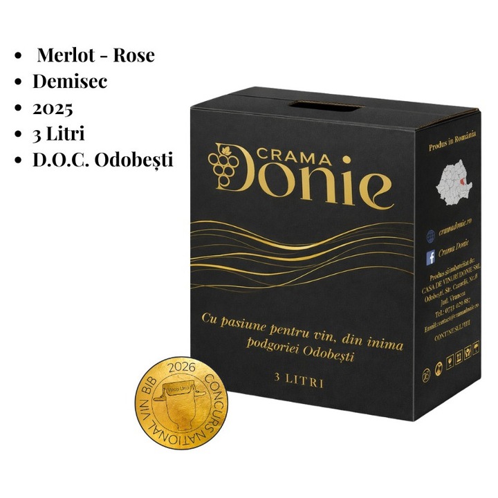 Vin Merlot rose demisec, Crama Donie, Bag in Box 3L