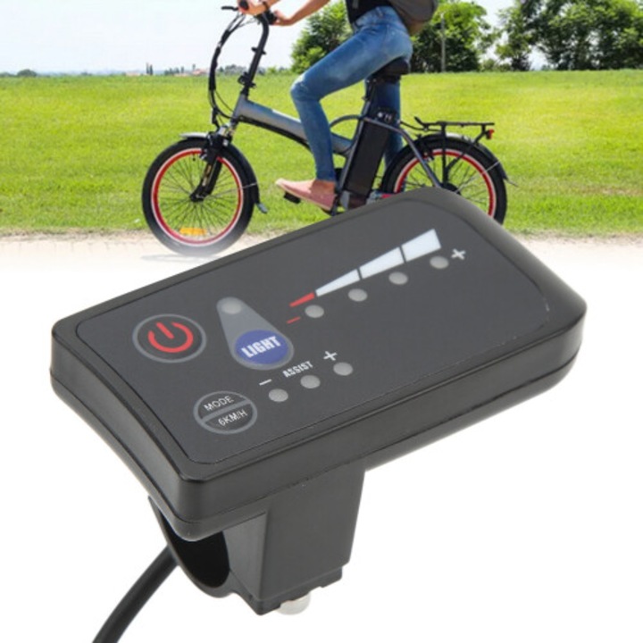 Univerzális kerékpár computer elektromos kerékpárhoz, LED kijelző, vízálló, ABS, 24V, 5 tűszt. tű
