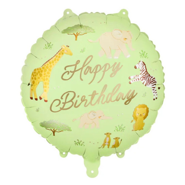 Balon folie „Happy Birthday” Safari, 35cm, verde