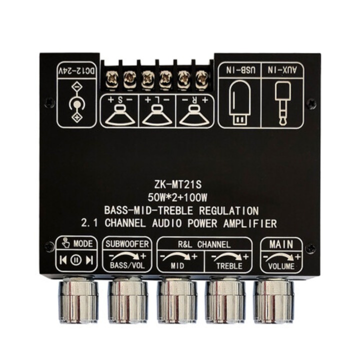 2.1 audio erősítő, 20-100W, Bluetooth, fekete, 4-8Ω