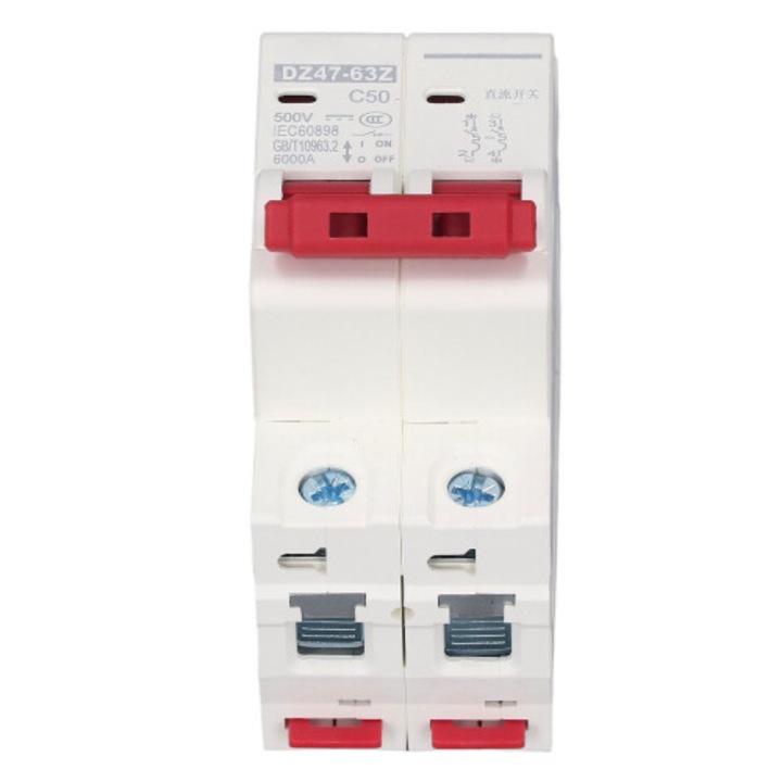 Miniatűr elektromos biztosíték 50A 2P, DZ47 63Z, fekete, 35mm