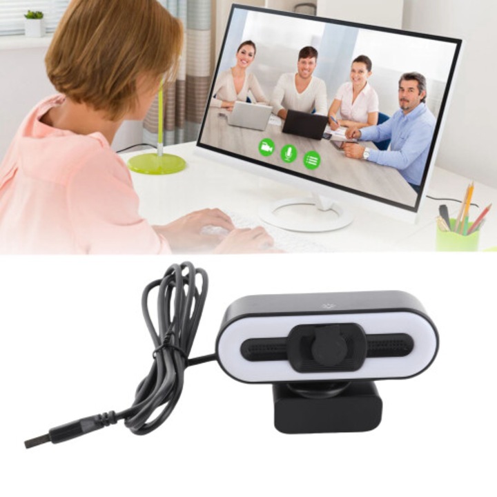 USB 4K HD webkamera mikrofonnal és lencsevédővel, fekete