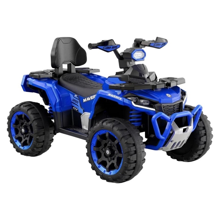 ATV електрически с акумулатор за деца NOVOKIDS™ MonsterQuad PRO, с мелодии и светлини, дължина 113 см, 3-8 години, макс. 35 кг, EVA колела, 12V, 4 мотора, синьо с черно