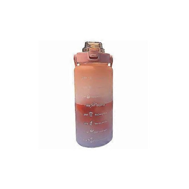 Sticla apa 2000ml, capacitate mare, cu pai, albastru portocaliu, 30x11cm