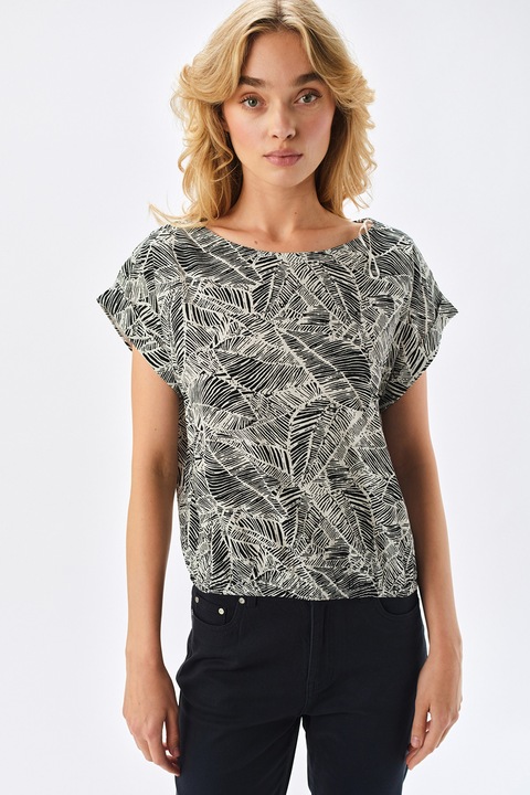 Top Secret, Bluza lejera cu decolteu barcuta, Negru/Crem