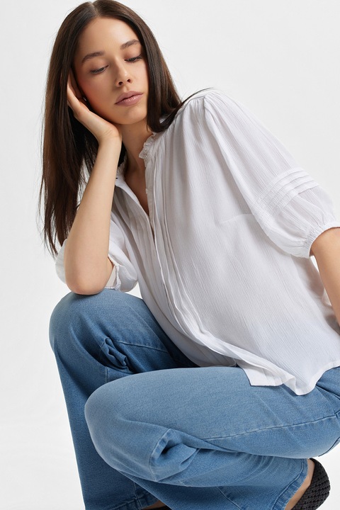 Top Secret, Camasa cu model cu dungi discrete si guler cu volane, Alb, 40