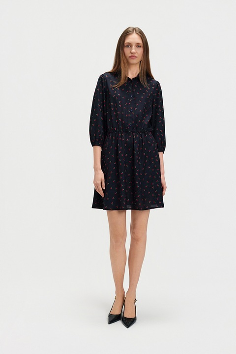 Top Secret, Rochie scurta cu model si maneci medii, Rosu/Negru