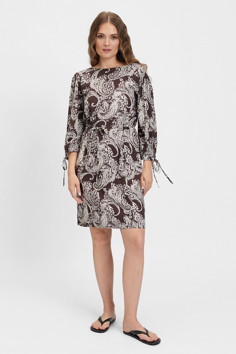 Top Secret, Rochie scurta cu model paisley, Alb/Maro inchis