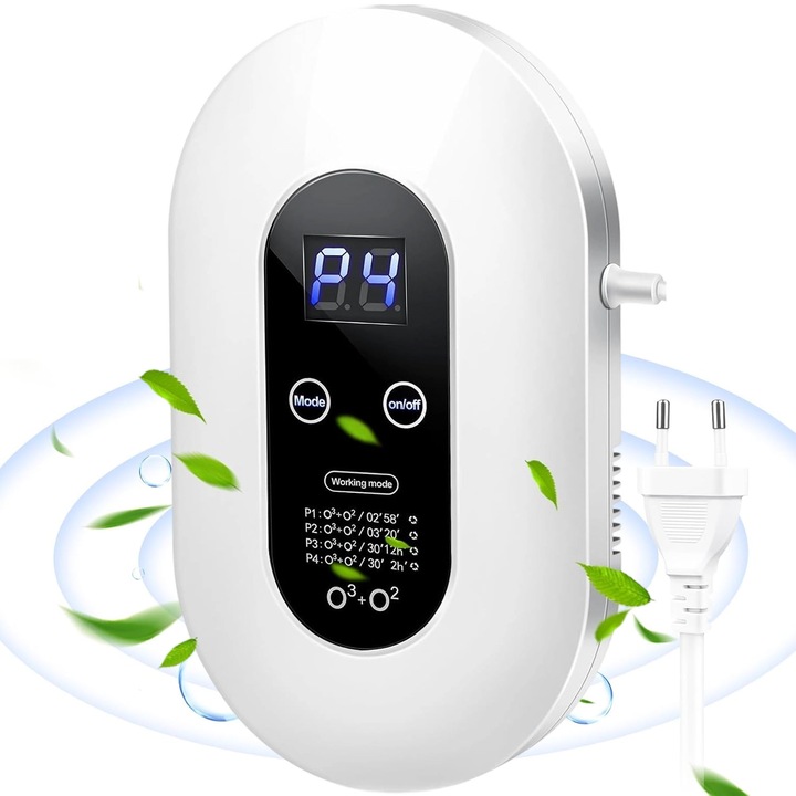 Juksun Generator ozon 100 mg/h, sterilizare 99.99%, purificare si dezinfectare apa si aer,,4 moduri (P1-P4), zgomot 36dB - Pentru 20-40 mp, dormitor, bucatarie, baie - Alb