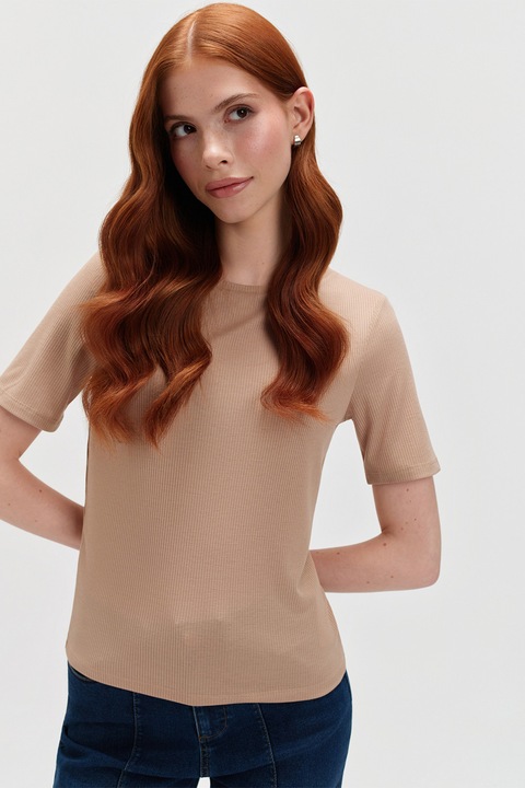 Top Secret, Tricou slim fit cu model uni, Bej