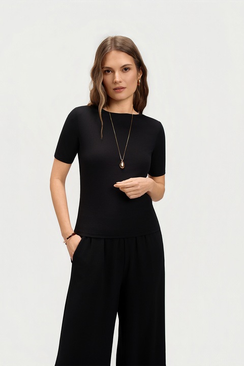 Top Secret, Tricou slim fit cu model uni, Negru