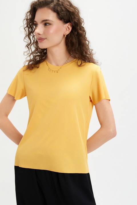Top Secret, Tricou slim-fit cu decolteu la baza gatului, Galben