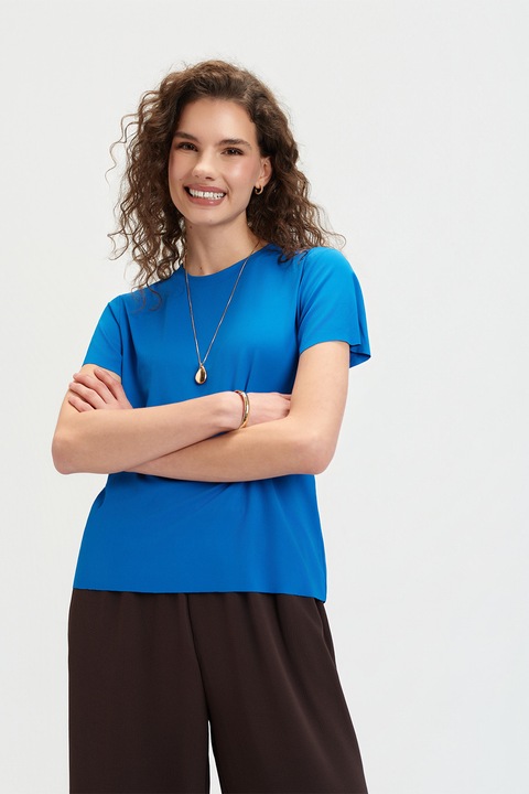 Top Secret, Tricou slim-fit cu decolteu la baza gatului, Albastru
