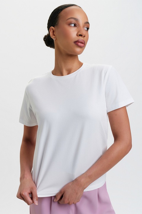 Top Secret, Tricou din anmestec de bumbac cu decolteu la baza gatului, Alb