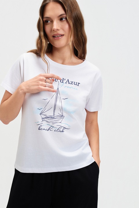 Top Secret, Tricou din bumbac cu imprimeu grafic si text, Alb
