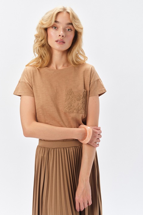 Top Secret, Tricou din bumbac cu buzunar pe piept, Maro camel