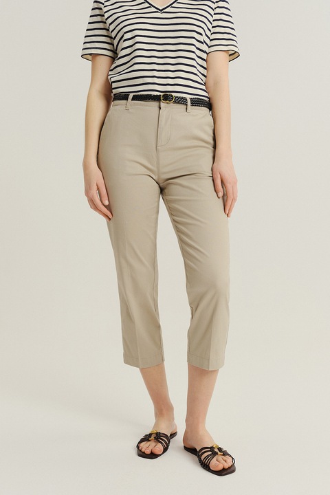 GreenPoint, Pantaloni chino 3/4 cu o curea impletita, Bej deschis, 42