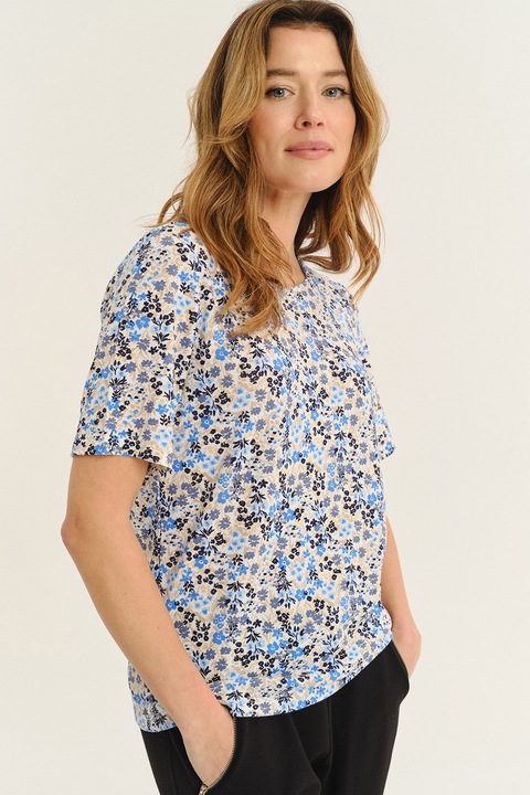 GreenPoint, Bluza cu model floral, Alb/Albastru azur/Albastru stins/Galben mustar