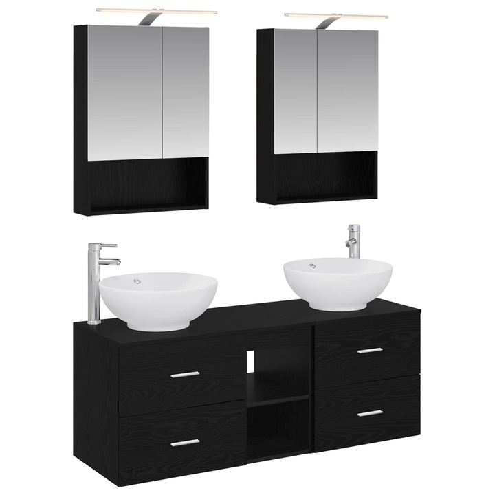 Set de mobilier pentru baie 5 pcs, vidaXL, Stejar Negru