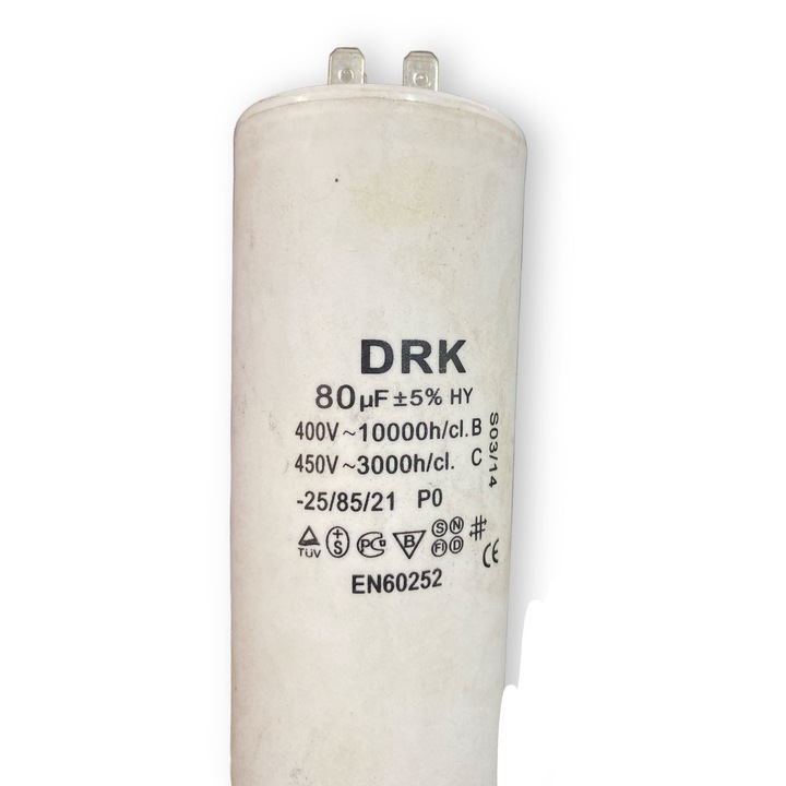 Kondenzátor motorindításhoz 80 µF 400V-450V, csappal