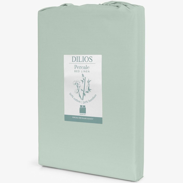 Dilios Natural Fusion ágynemű, 2 személyes, 200x210 cm-es paplanhuzat, 2 db 50x70 cm-es párnahuzat, 50% bambusz perkál anyag + 50% pamut, 3 darab, Világoszöld