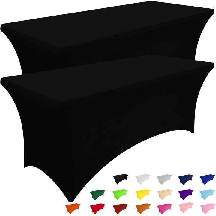 2 db spandex asztalterítő szett, 1,83 m (6 ft), rugalmas és nyújtható, téglalap alakú asztalokhoz, mosható (fekete, 183 x 76 x 76 cm)