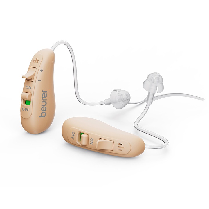 Amplificator auditiv digital HA90 Beurer, reincarcabil, 2 bucati, statie incarcare, accesorii de 3 marimi, 4 programe auditive, dispozitiv medical, design discret