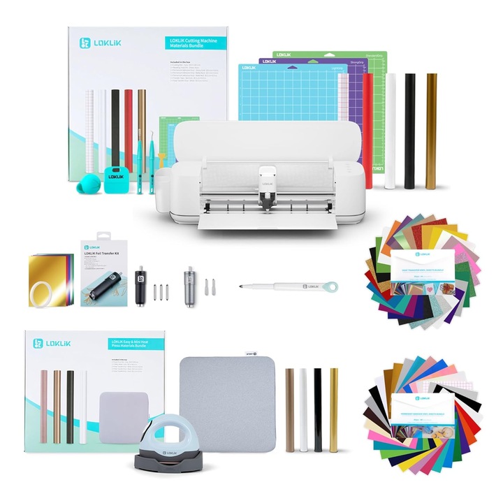 LOKLiK Design Bundle – Pachet Starter Mini Presa Termica & Masina de Taiat pentru Personalizare Textile